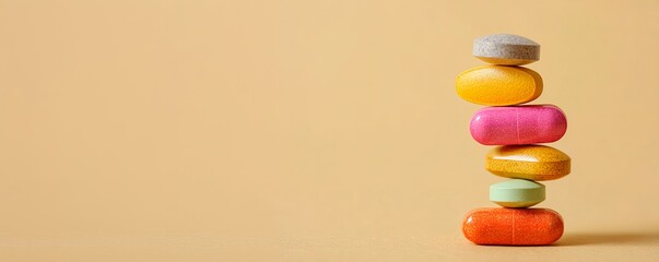 Several pills arranged one on top of the other in balance