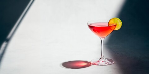 Glass with a cocktail casting shadows