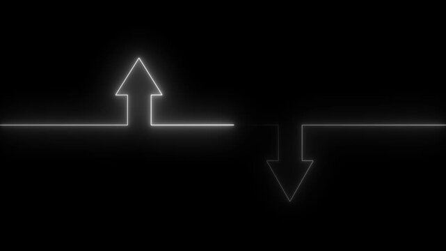 Neon line icon and up down arrow isolated on transparent black background. abstract glowing dynamic neon arrow icon animation optimized for modern UI motion