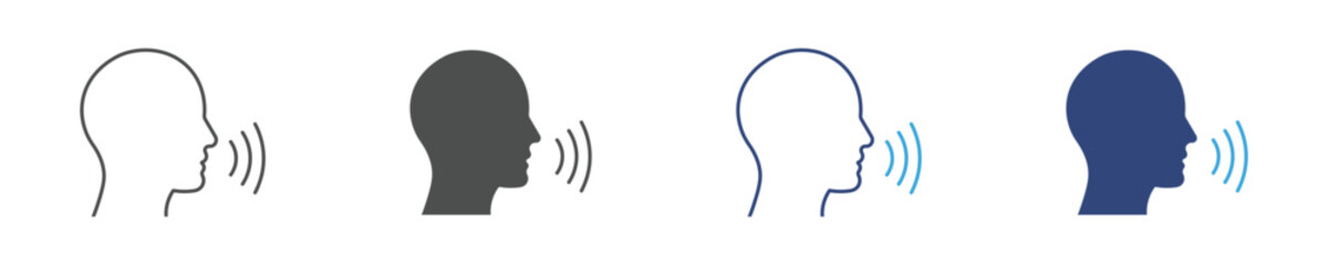 Voice Communication Icon, Human Head Speaking with Sound Waves, Speech, Talking and Communication Concept, Vector Illustration