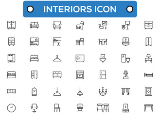 Interior furniture and decor line icons set for home design and furnishing elements