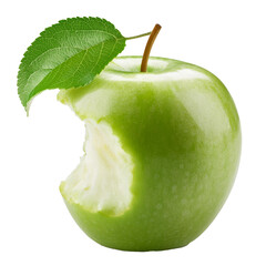 bitten green apple isolated on white background