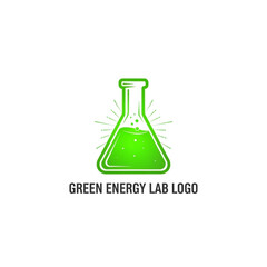 Green Energy Lab Logo Concept with Bubbling Flask Icon for Ecology and Renewable Science Brands