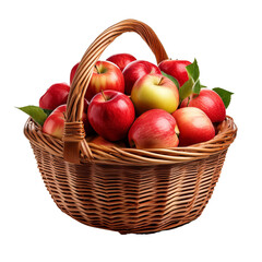 Wicker basket full of fresh red apples, healthy organic autumn harvest fruit