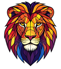 Colorful Stained Glass Lion Head Mosaic Vector.