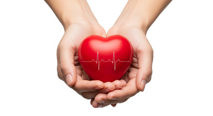 Fototapeta premium Human Hands Cradling Heart with Heartbeat Line