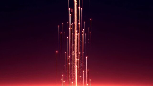 Glowing red light trails rising upwards in a dark background with a gradient effect, 4k videos