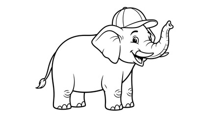 Cartoon Elephant Wearing a Baseball Cap Illustration