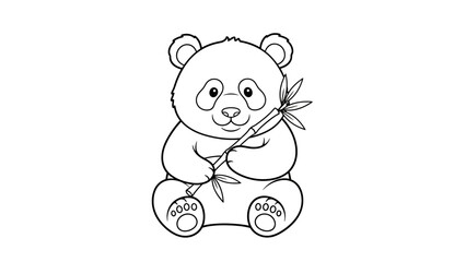 Naklejka premium Charming Panda Illustration A Cute Bear with Bamboo in Black and White