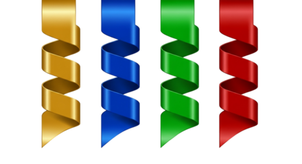 Vibrant spiraling gold blue green red ribbons for festive celebrations elegant gift wrapping holiday decorations and