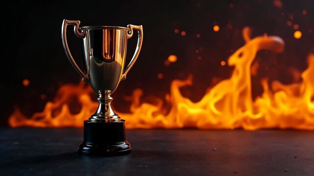 Winner trophy with flames and blurred background