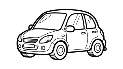 Illustration of a Small Car in Black and White Outline
