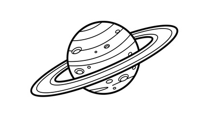 Illustration of Saturn with Rings A Celestial Black and White Drawing