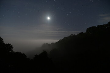 Beautiful dawn sunrise over Pleasanton, California with moon and stars