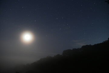 Beautiful dawn sunrise over Pleasanton, California with moon and stars