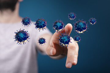 Image depicting the spread of a virus, highlighting the concept of touch and contagion, relating to healthcare