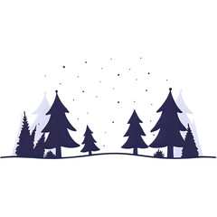 Minimal winter forest silhouette with stars