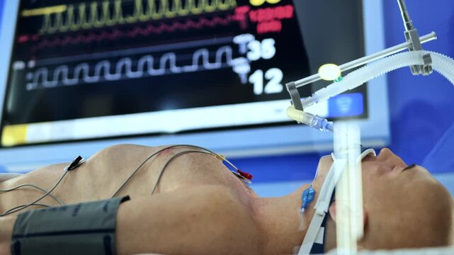 Medical simulation training with intubated mannequin and vital signs monitor