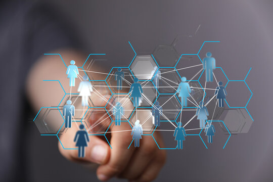 Abstract design illustrating social connections, global network, collaboration, digital interface, technology, - Powered by Adobe