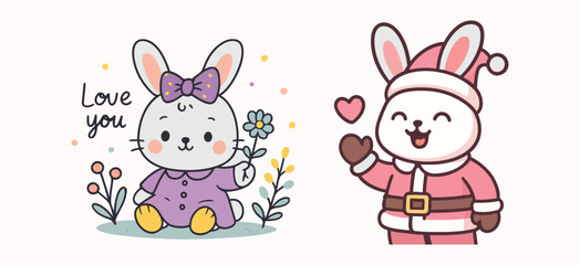 Obraz premium Cute cartoon rabbits in love valentine s day scene