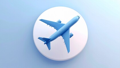 Fototapeta premium Blue Airplane Icon on White Circle Against Soft Blue Background Travel and Transportation Concept
