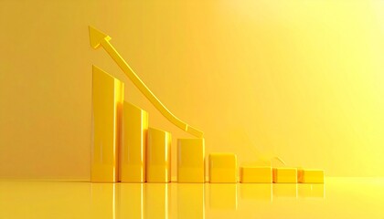 Abstract Golden Bar Chart With Ascending Arrow on Yellow Background With Soft Lighting