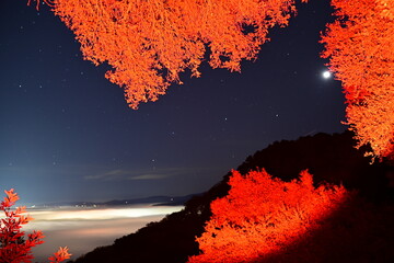 Beautiful dawn sunrise over Pleasanton, California with moon and stars