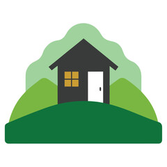 Mountain cabin hillside house icon vector illustration on white background