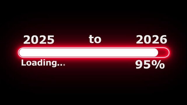 New year 2025 loading bar animation, Loading bar from 2025 to 2026 new year transfer loop animation  Almost reaching New Year on background...