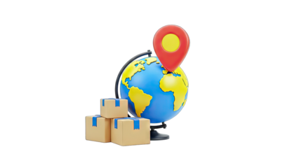 Global Shipping Concept: Globe with Boxes and Location Pin