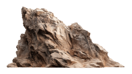 Rough rock formation creating a natural landscape element, a textured boulder with detailed mineral surfaces, ideal for natural backgrounds and geological designs, on transparent background