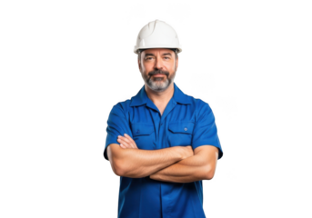 Confident construction worker isolated on transparent background