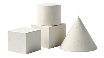 Minimalist White Geometric 3D Shapes Collection with Cube Cylinder and Cone
