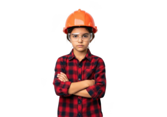 Young person wearing safety gear isolated on transparent background