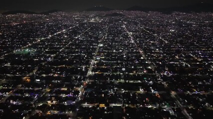 Aerial night view of Ecatepec in December, part of the Mexico City metropolitan area