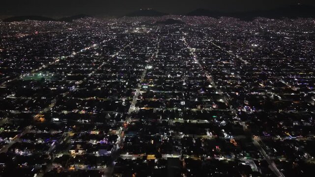 Aerial night view of Ecatepec in December, part of the Mexico City metropolitan area