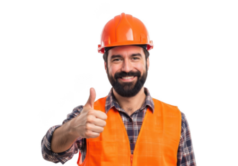 Construction worker giving thumbs up isolated on transparent background