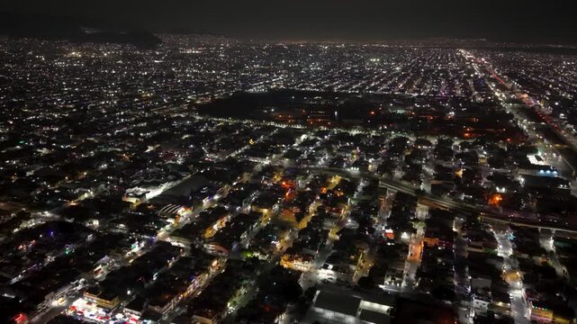 Aerial night view of Ecatepec in December, part of the Mexico City metropolitan area