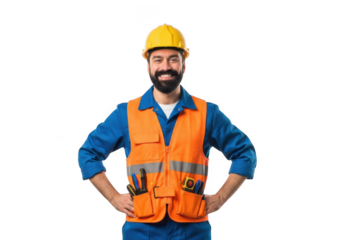 Confident construction worker isolated on transparent background