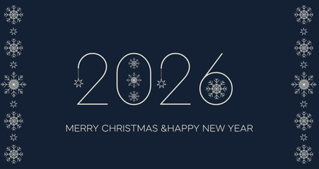 Elegant New Year banner with the numbers 2026 and delicate snowflakes