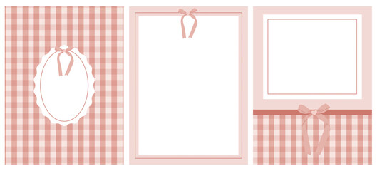 A set of romantic cards with bows and ribbons. Cute frames for Valentine's Day