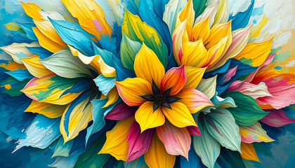 Flowers painted with oil paint. Floral art background