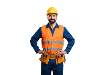 Confident construction worker isolated on transparent background