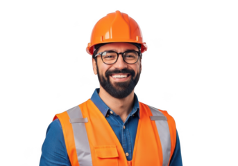 Smiling construction worker isolated on transparent background