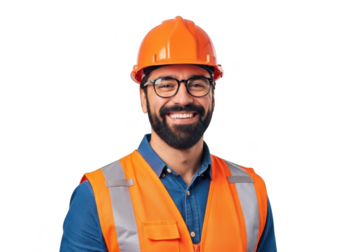 Smiling construction worker isolated on transparent background - Powered by Adobe