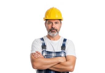 Confident construction worker isolated on transparent background