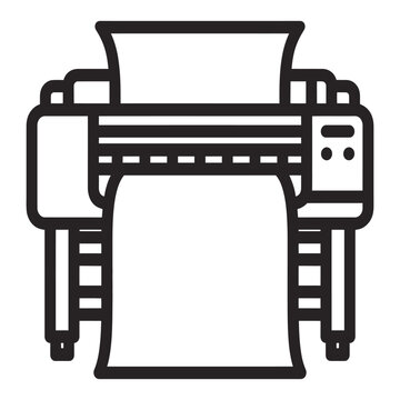 Large format printer wide format plotter with paper roll outline icon vector illustration isolated on white background printing industry equipment