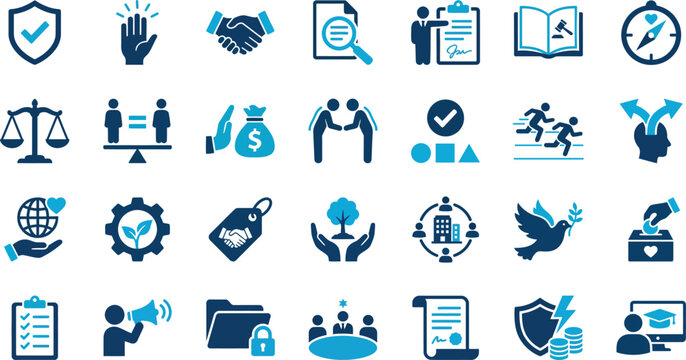 A comprehensive set of corporate social responsibility and governance icons for modern ethical business practices.