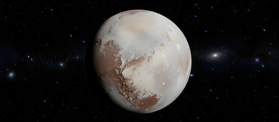Pluto dwarf planet orbiting in deep space cosmos