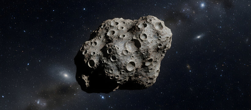Asteroid with craters floating in deep space